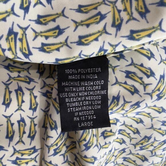 Joe Marlin Mens Large Short-Sleeve Button-Up Shirt Marlin Fish Print Yellow Blue - Picture 5 of 8